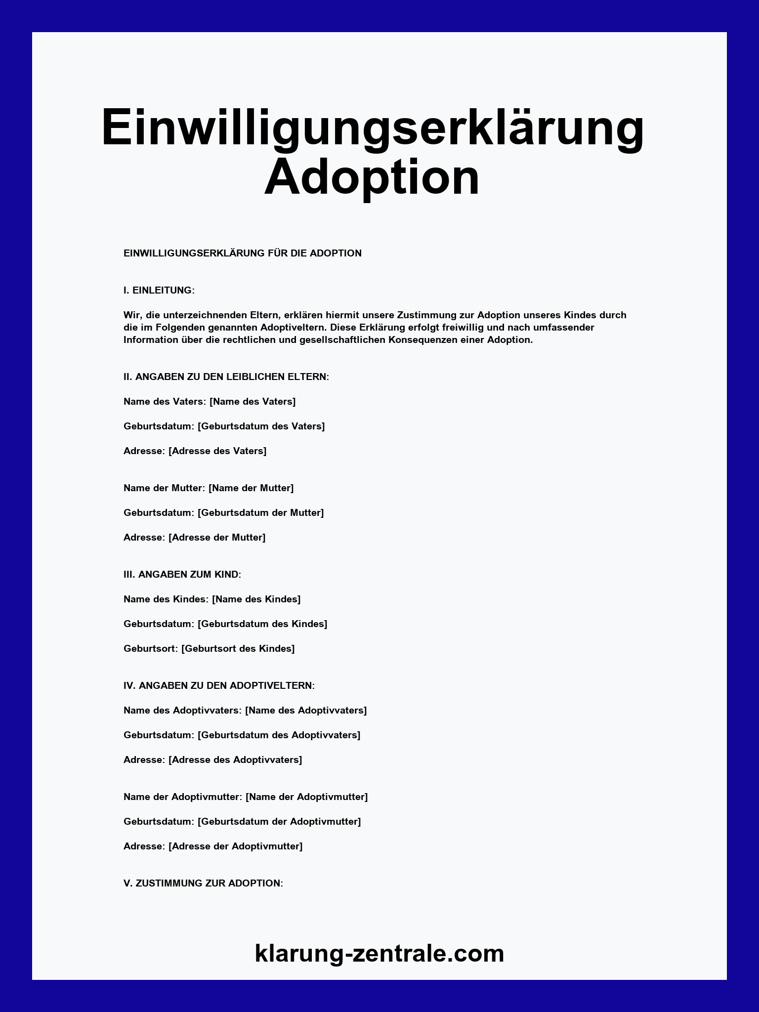 Einwilligungserklärung Adoption Muster