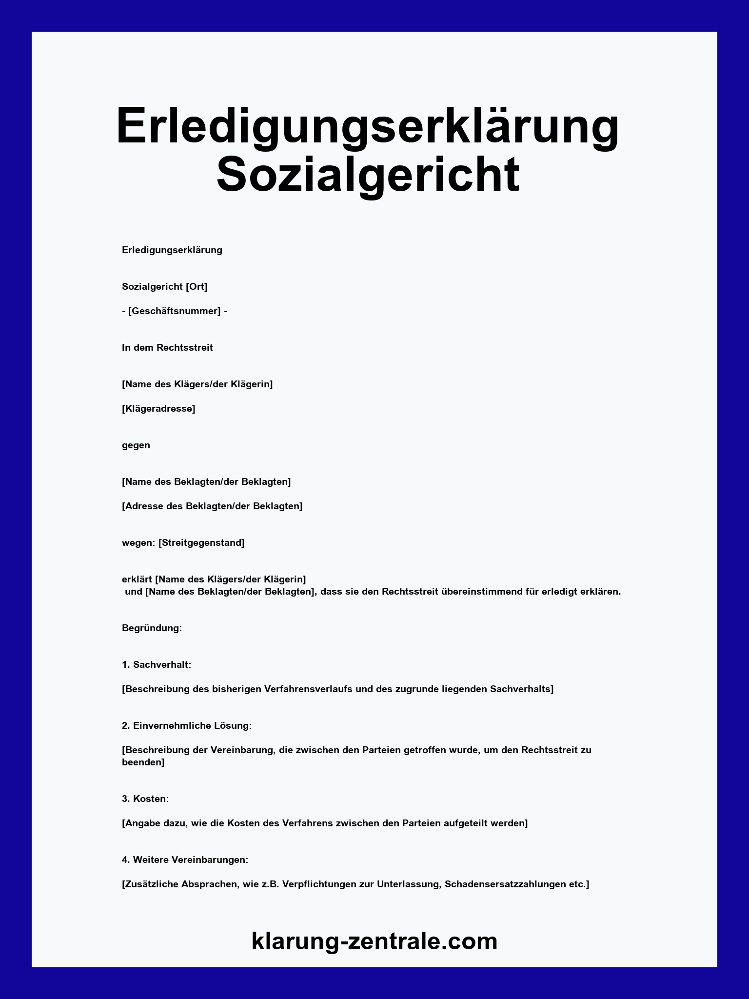 Erledigungserklärung Sozialgericht Muster