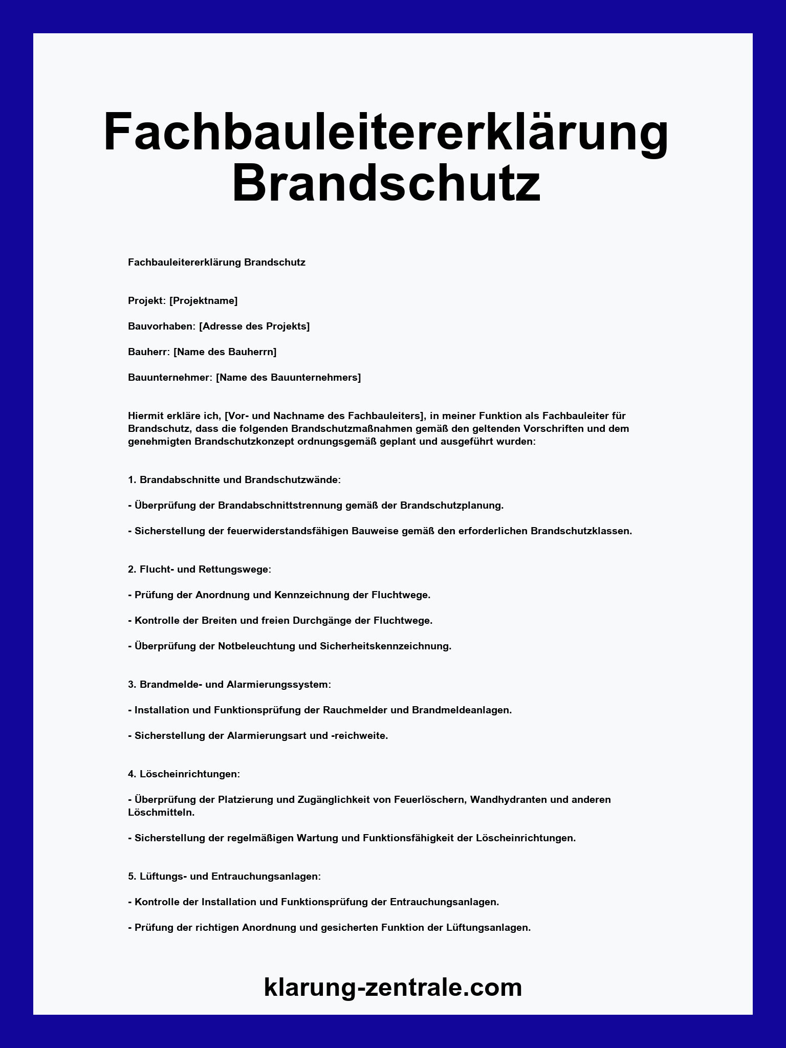 Fachbauleitererklärung Brandschutz