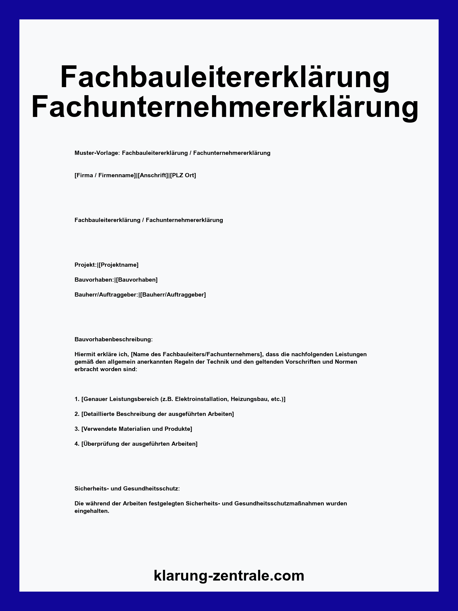 Fachbauleitererklärung Fachunternehmererklärung