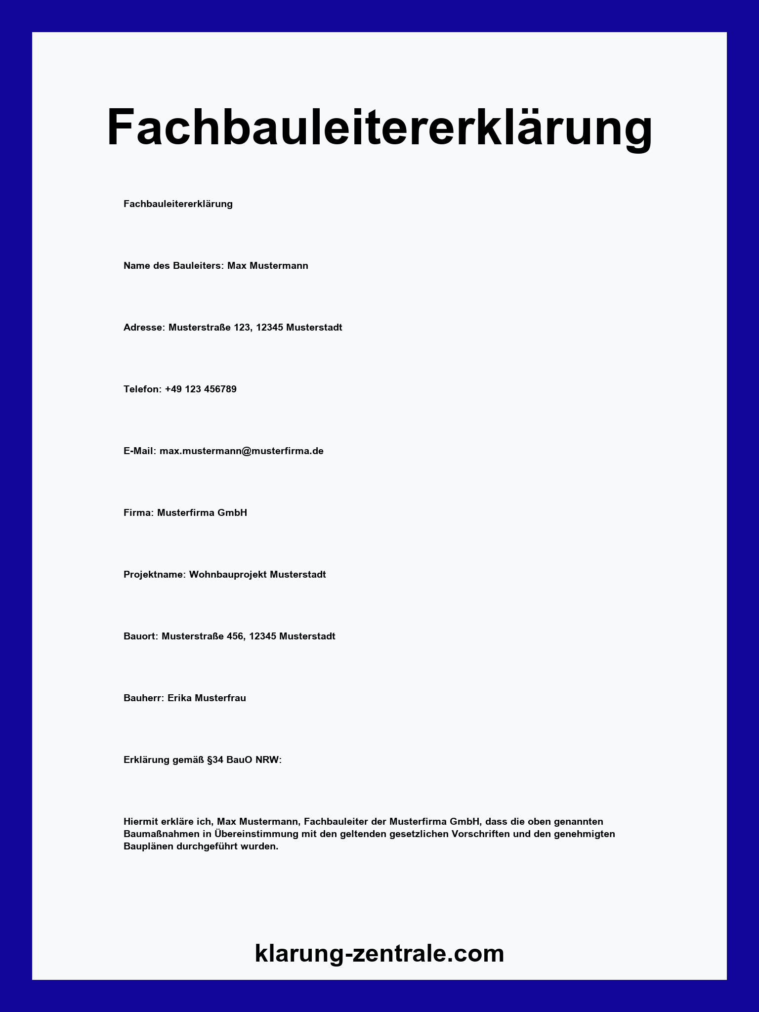 Fachbauleitererklärung