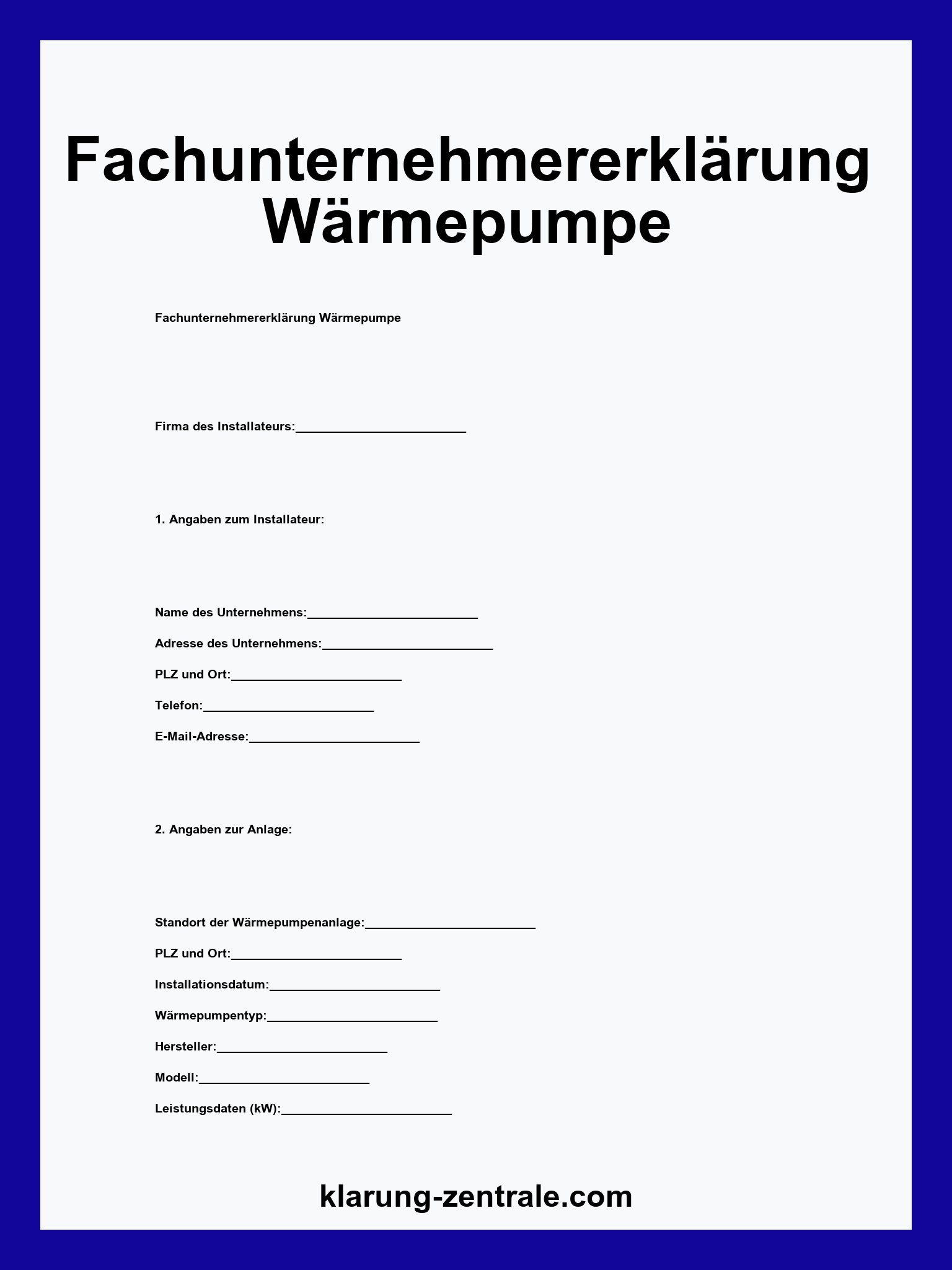 Fachunternehmererklärung Wärmepumpe