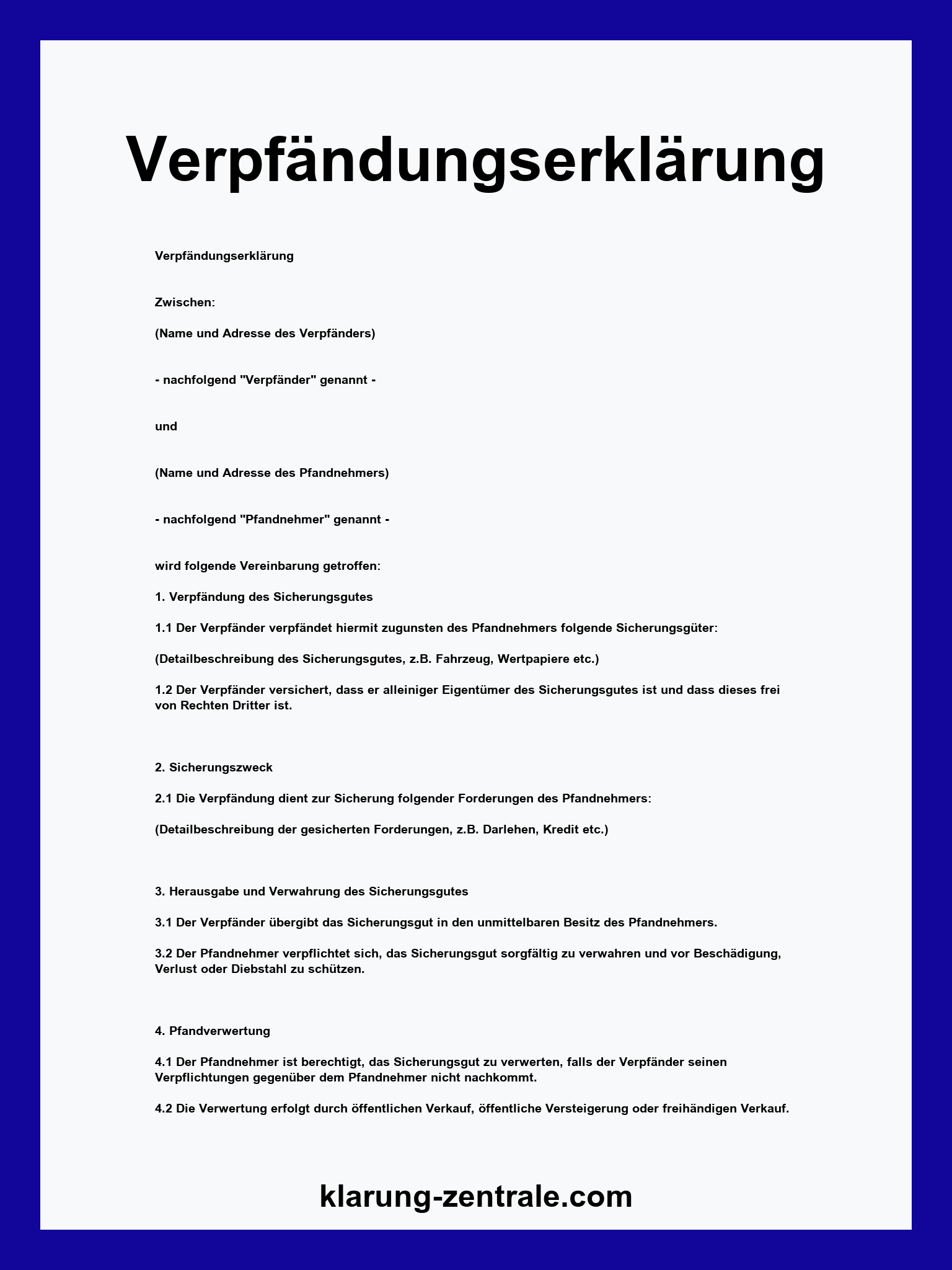 Verpfändungserklärung Vorlage