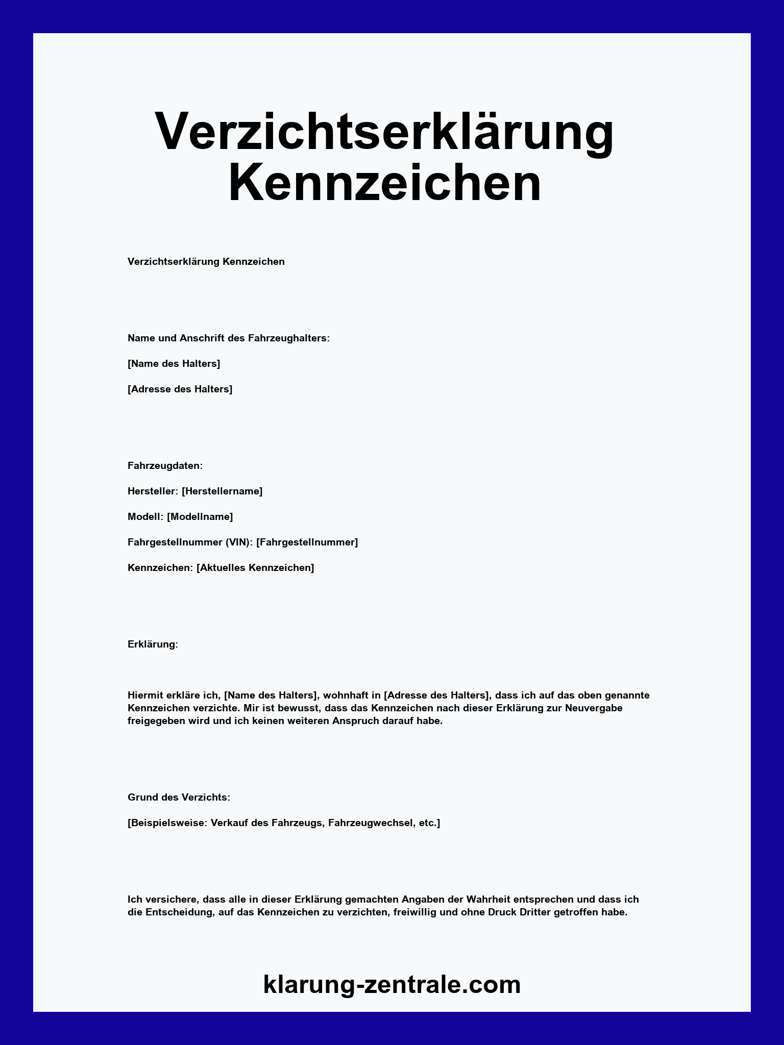 Verzichtserklärung Kennzeichen